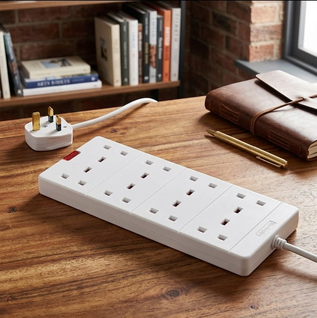 Masterplug Eight Socket Extension Lead with Power Indicator, 2 Metre, White BEN210-MP