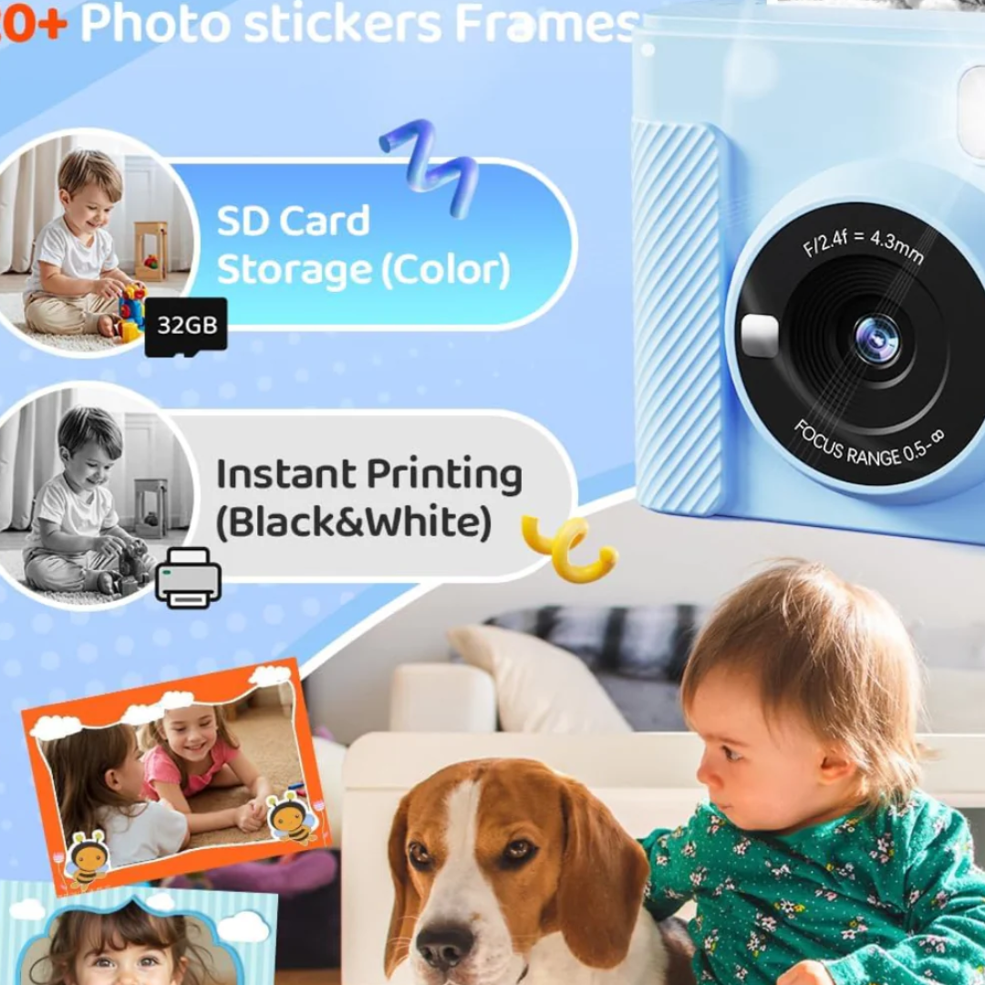 TIATUA Kids Instant Print Camera 1080P with 32GB Card – Blue (Ages 3–12)