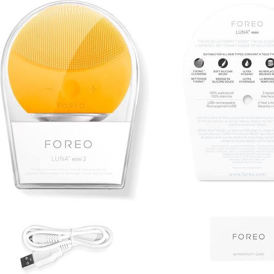 FOREO LUNA Mini 2 Facial Cleansing Brush & Face Massager, Sunflower Yellow