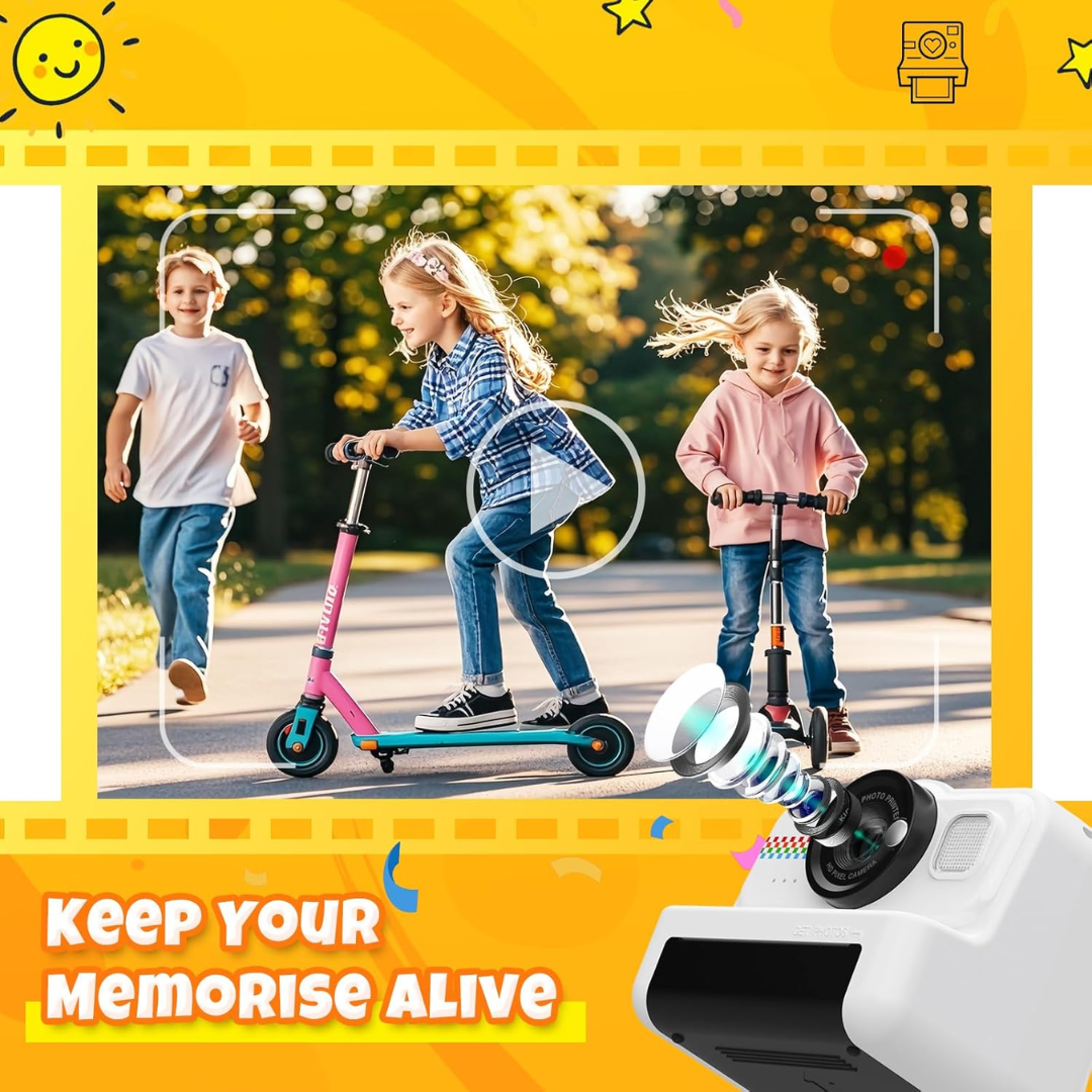 HiMont Kids Instant Print Camera 1080P with 32GB Card & Paper Rolls (Black)