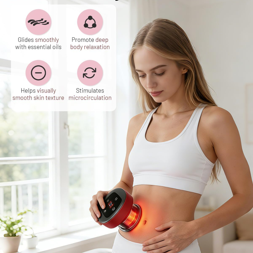 Aokitec 7-in-1 Electric Cupping Machine – Wireless Heated Body Massager with Red Light & Gua Sha for Muscle Relief