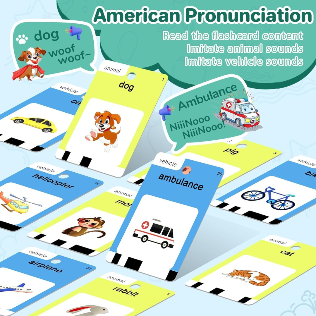 420 Words Talking Flash Cards for Toddlers (3–6) – Montessori Learning & Speech Therapy Toy (210 Cards, Green)