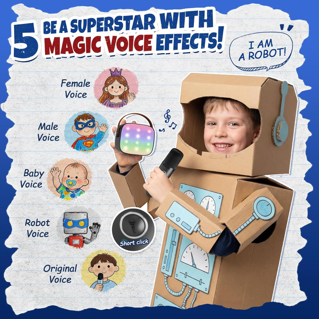 YLL Mini Karaoke Machine with 2 Wireless Mics – Kids Party Toy (Ages 3–12) – Black