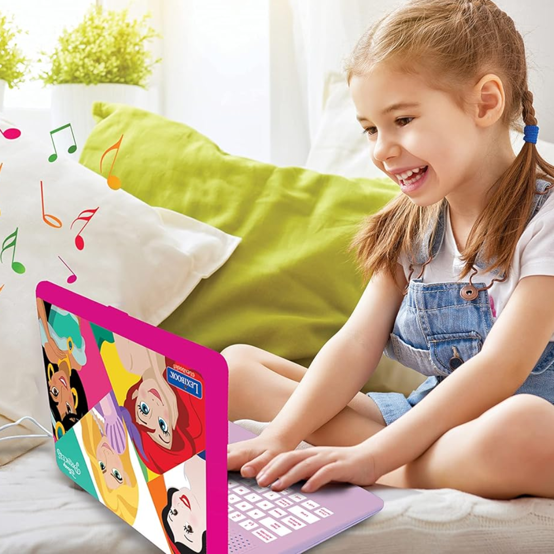 LEXIBOOK Disney Princess Educational Laptop – Bilingual Spanish/English Kids Learning Toy with 124 Activities (Pink)