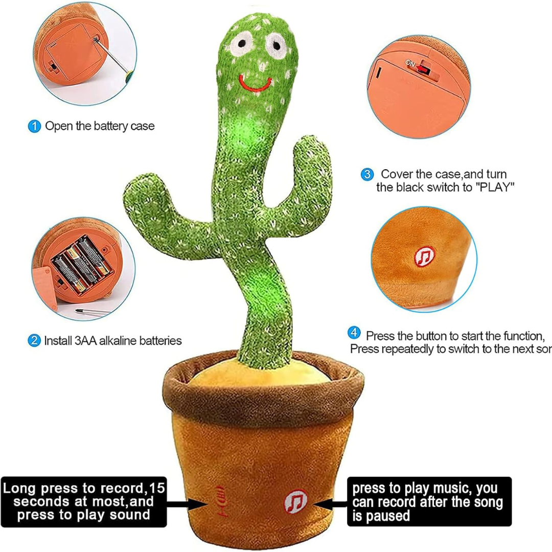 seOSTO Talking Dancing Cactus Toy – Repeat & Sing Interactive Baby Toy for Kids (Speech Encouraging Gift)