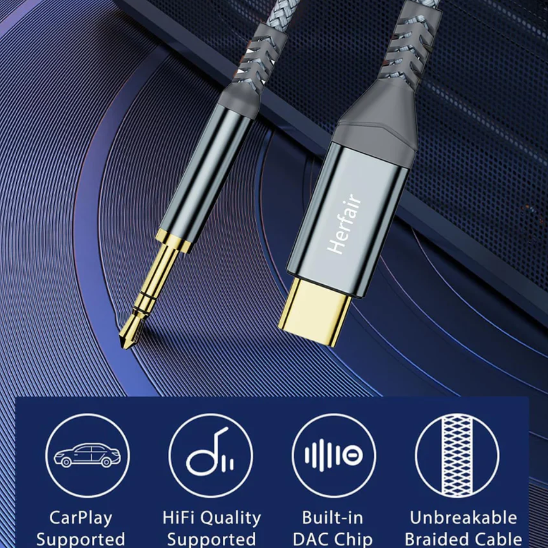 AUX to USB-C Adapter Audio Cable Converter for Headphones, Car Stereo and Devices with Type-C Port