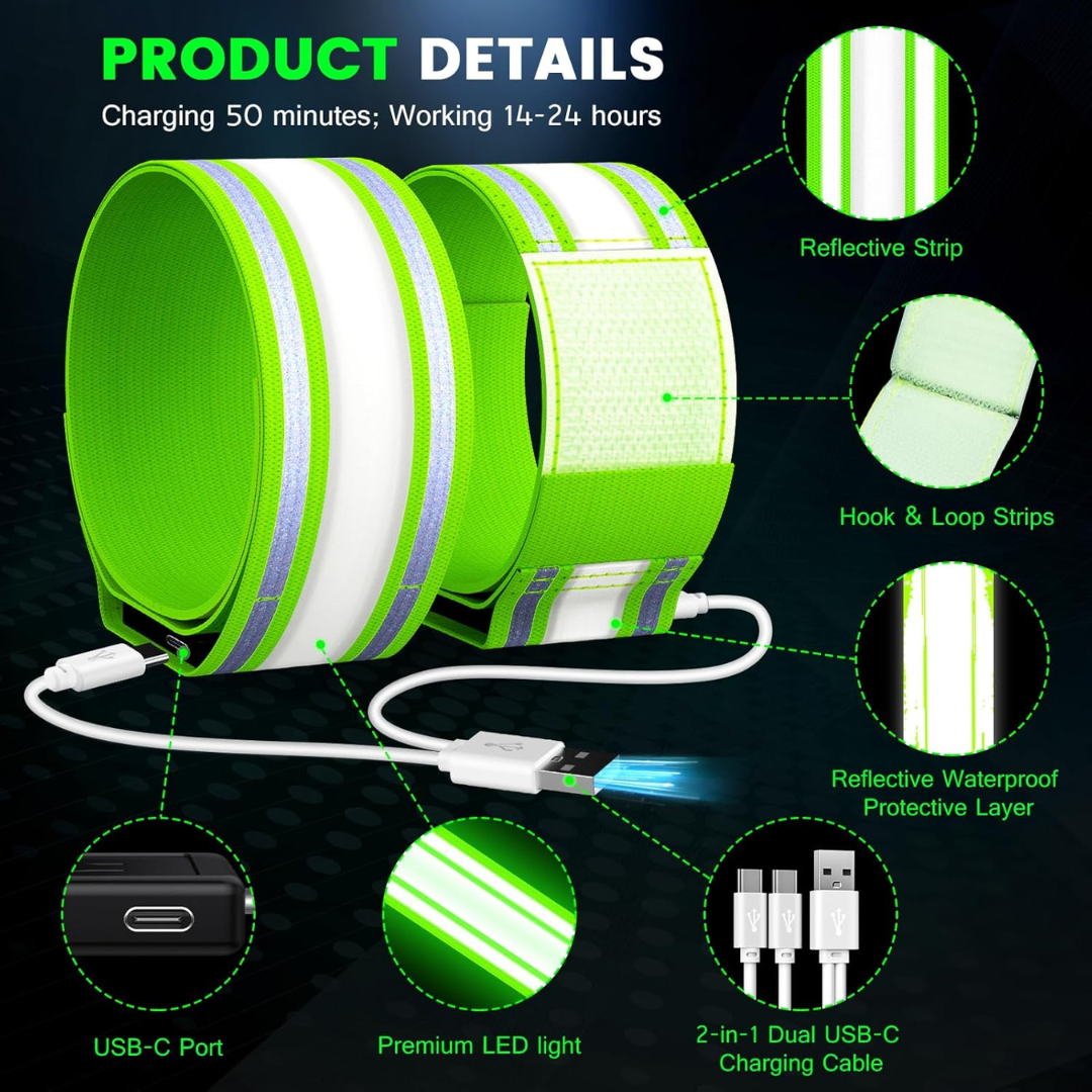 Fokia Kunbio LED Running Armband – Rechargeable Reflective Night Safety Light