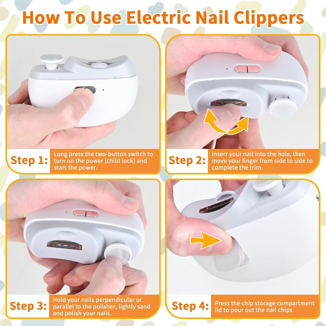 3-in-1 Electric Nail Clipper – Rechargeable Nail Trimmer with LED Light & Nail Storage (White)