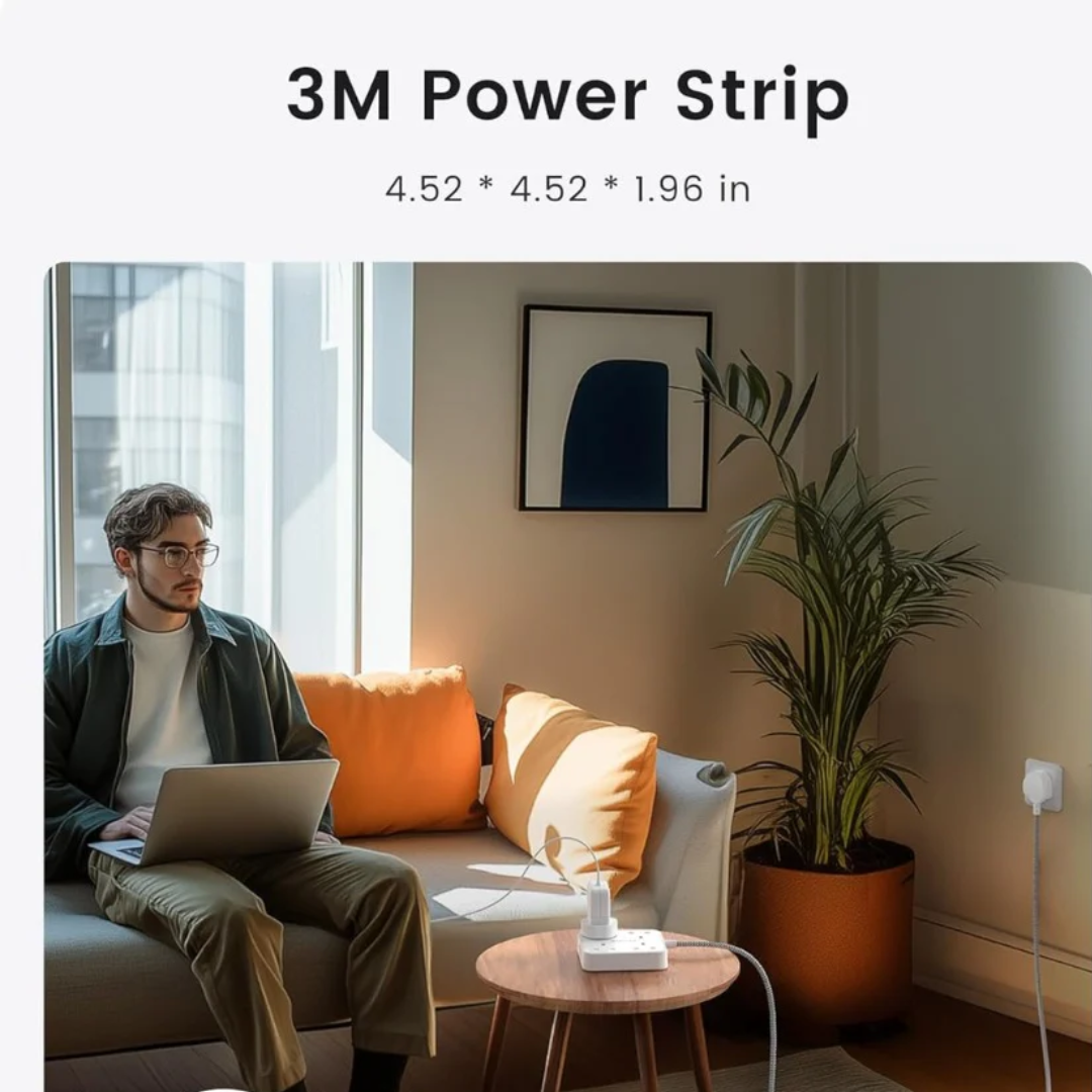 3M Extension Lead with USB C Port (3250W 13A), 4 Way Outlets Power Strip with 1 USB-C and 3 USB Slots