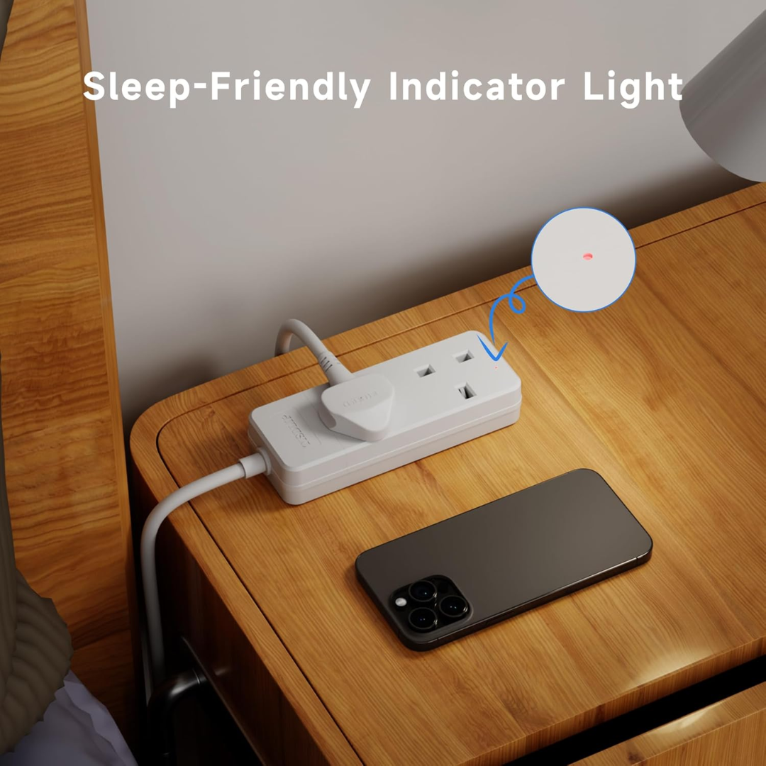 2 Way Extension Lead - Compact Corner Power Socket for Small Spaces