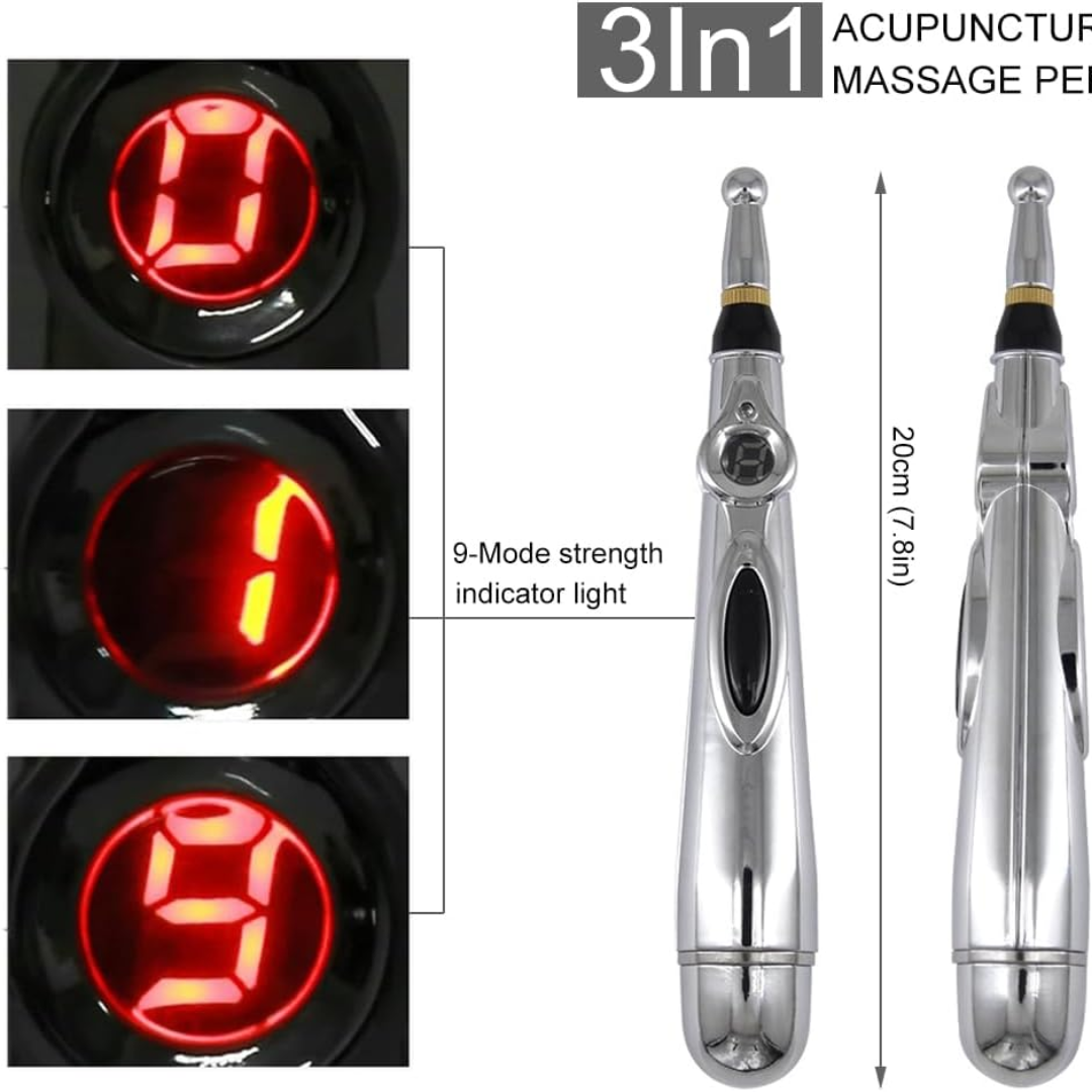 Electronic Acupuncture Therapy Pen with 3 Different Massage Heads for Pain Relief
