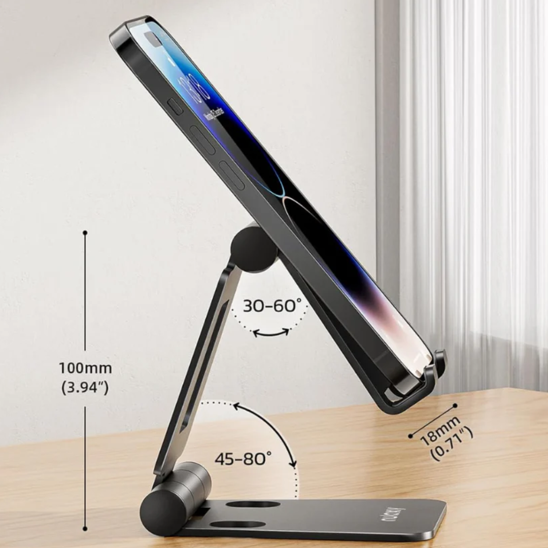 Fully Aluminum Phone Stand, Adjustable Desktop Holder for Smartphones & Tablets, Foldable Anti-Slip Design
