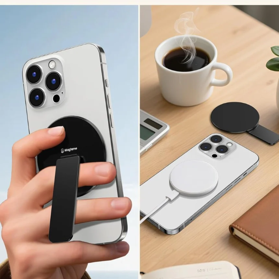 Magnetic Phone Stand, Phone Holder with Kickstand, 3 in 1 Metal Holder for Hand,Compatible with iPhone 12/13/14/15/16 Series,Black