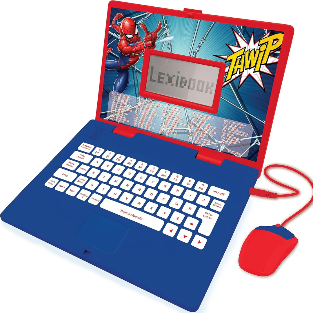 LEXIBOOK Spider-Man Educational Laptop – Bilingual Learning Toy with 124 Activities (Red/Blue)
