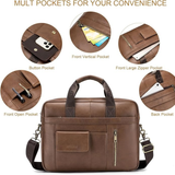 Leather Laptop Briefcase for Men  15.6" Business Work Bag with Shoulder Strap
