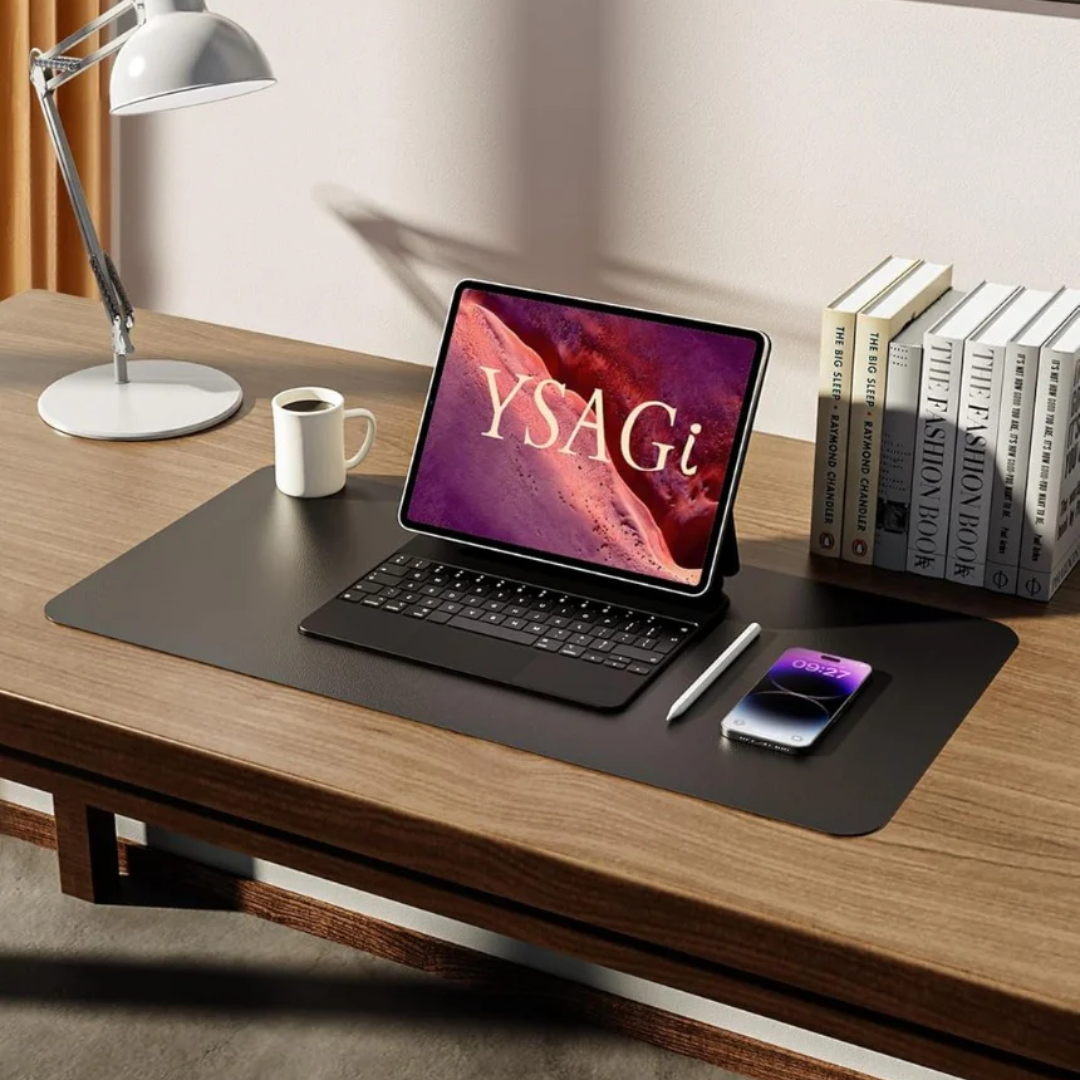 Leather Desk Mat, Large Mouse Mat, Non-Slip Desk Pad, Waterproof Leather Table Protector Writing Pad for Office and Home (60 x 35 cm, Black)