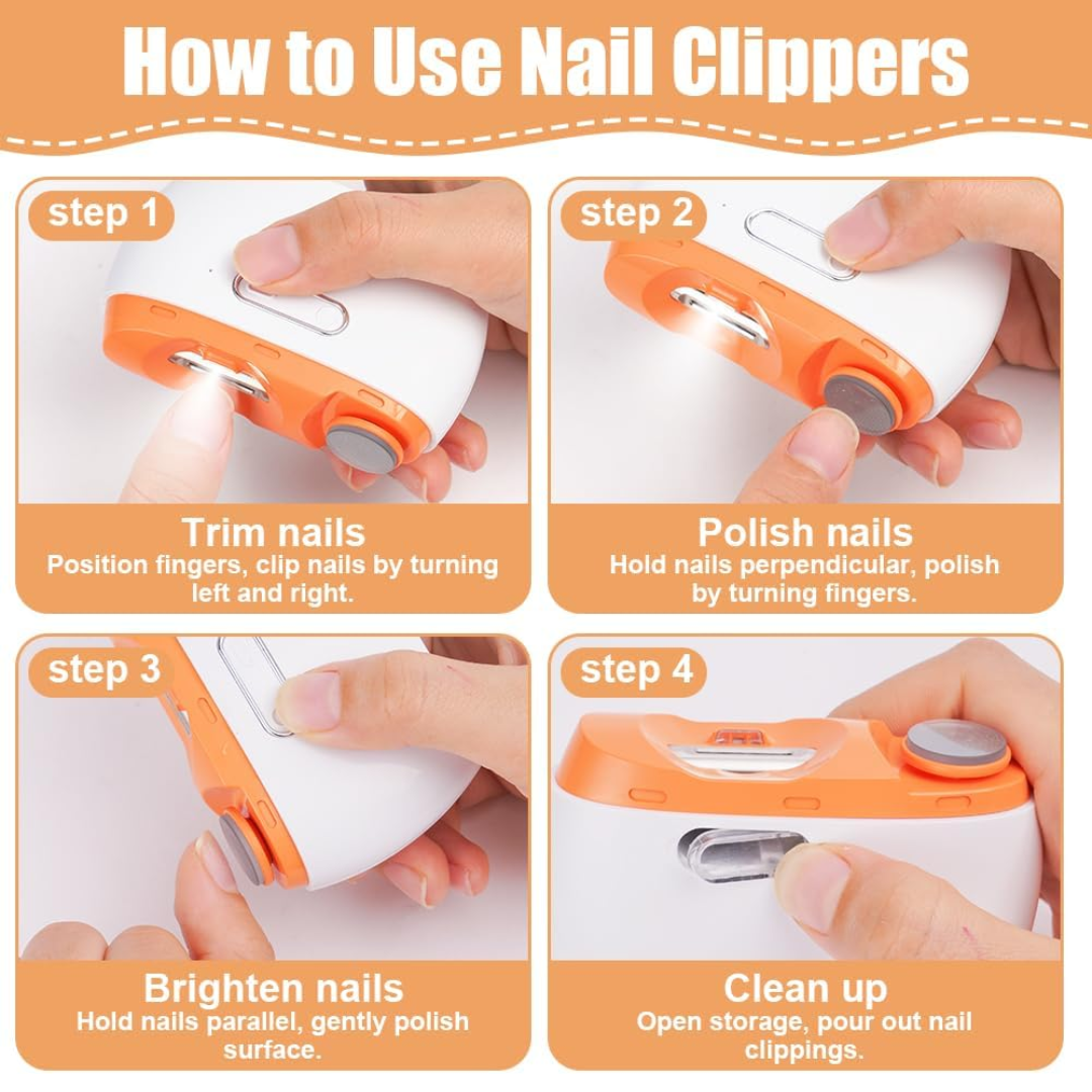 LOPHE 2-in-1 Electric Nail Clipper & Polisher – USB Rechargeable Automatic Trimmer with LED Light