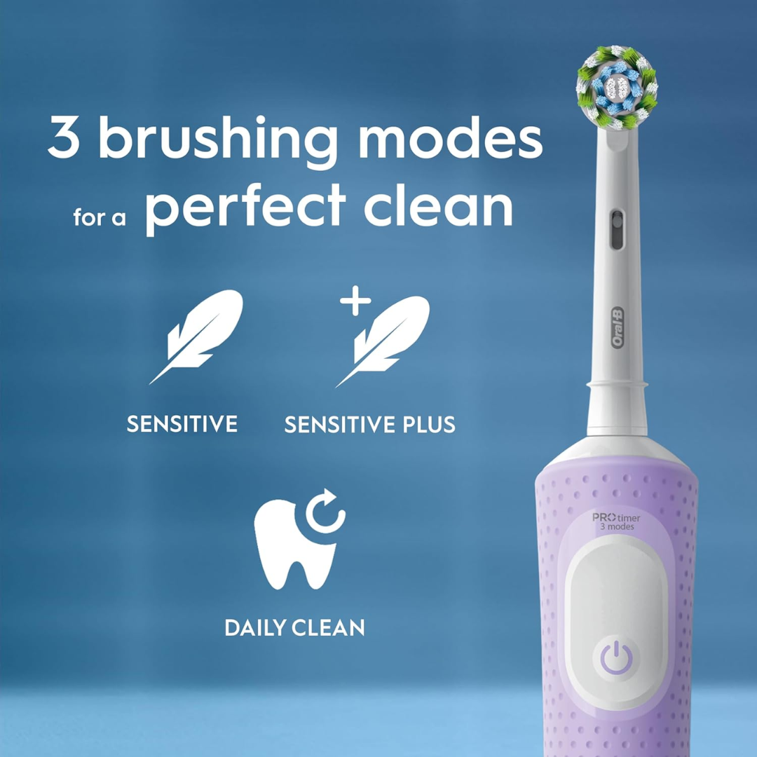 Oral-B Vitality Pro Electric Toothbrush for Adults – Rechargeable Handle with 2 Brush Heads & 3 Cleaning Modes, Purple