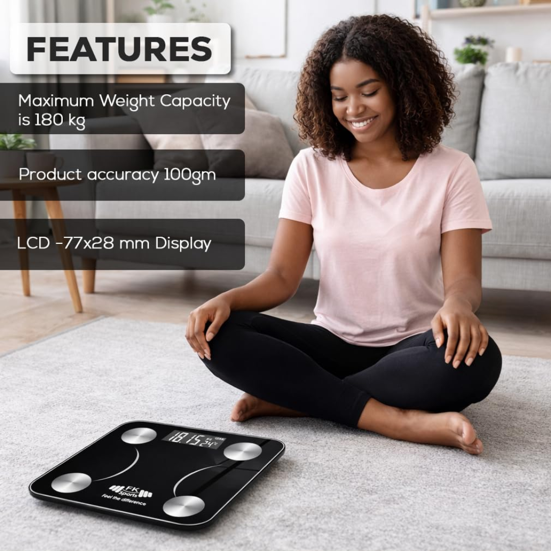 FK Sports Smart Digital Bathroom Scale – Bluetooth BMI & Body Fat Monitor, 180KG Capacity