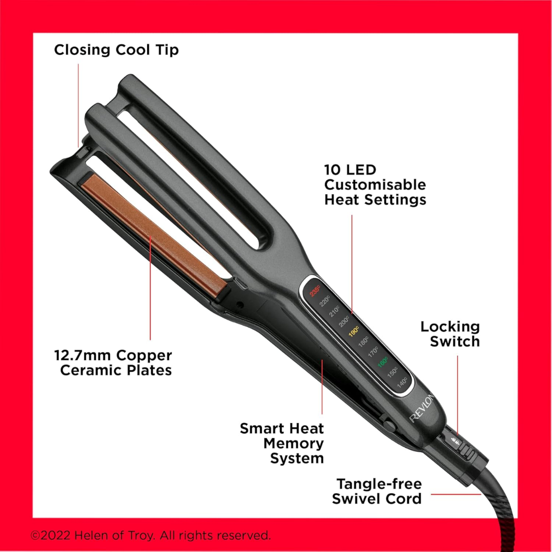 Revlon Double Straight Hair Straightener – Dual Plate Ceramic Styler with 10 Heat Settings & LED Display, Black