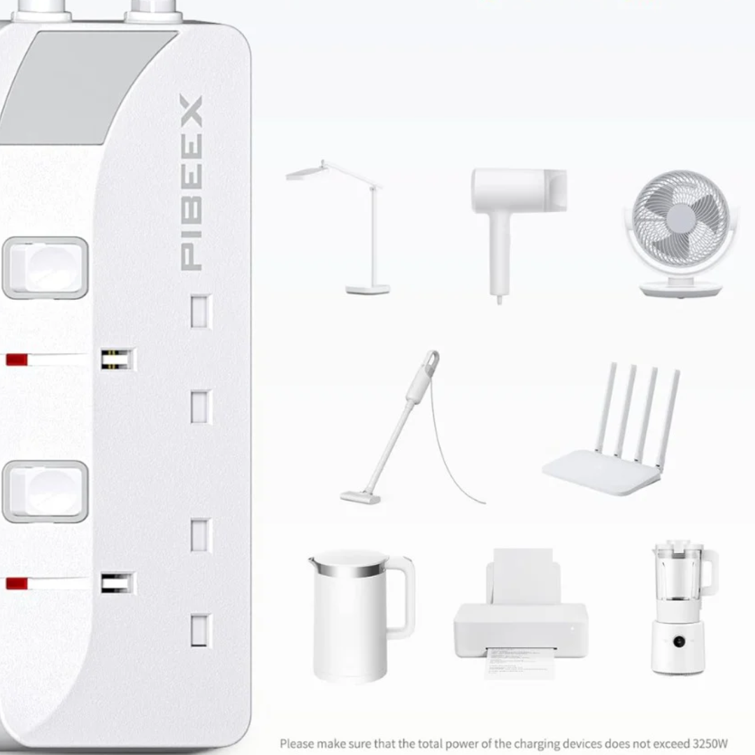 Extension Lead 2 Way Plug Sockets with Individual Switches Wall Mountable Power Strip 1.5M Extension Cable 13A Fused UK Plug 3250W