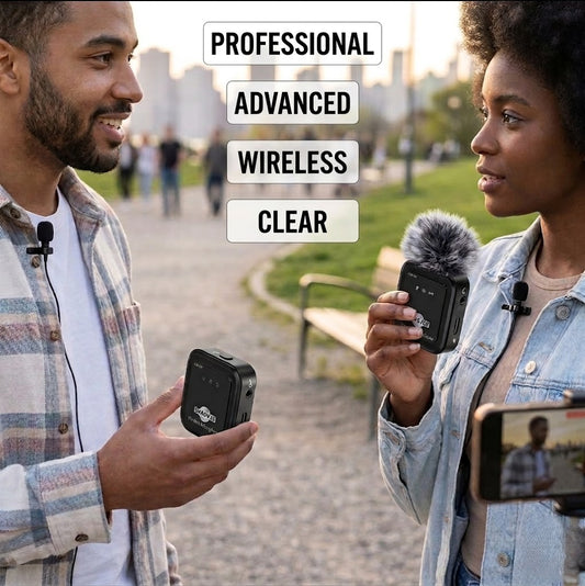 Wireless Lavalier Microphone for iPhone/Android/Camera, 2.4GHz Mini Clip On Microphone 50M Transmission, Noise Canceling Lapel Mic for Record Interview, Vlogs, YouTube, Tiktok