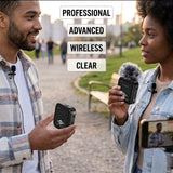 Wireless Lavalier Microphone for iPhone/Android/Camera, 2.4GHz Mini Clip On Microphone 50M Transmission, Noise Canceling Lapel Mic for Record Interview, Vlogs, YouTube, Tiktok