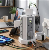 Tower Extension Lead Vertical Power Strip with Multiple Sockets, USB Ports and Surge Protection for Home and Office Use