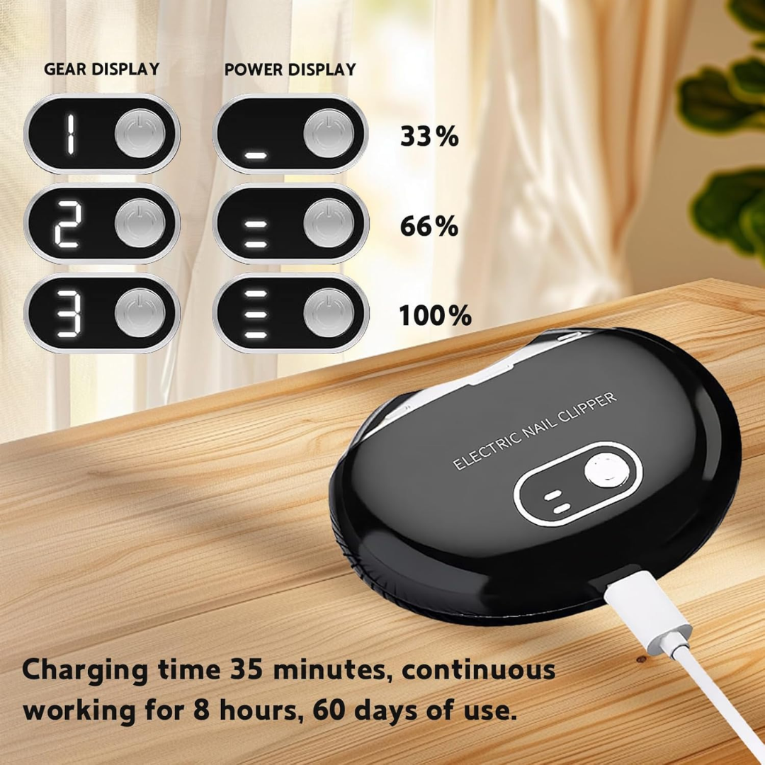 Electric Nail Clipper – 3-Speed Rechargeable Automatic Nail Trimmer with Nail Storage for Kids & Adults (Black)