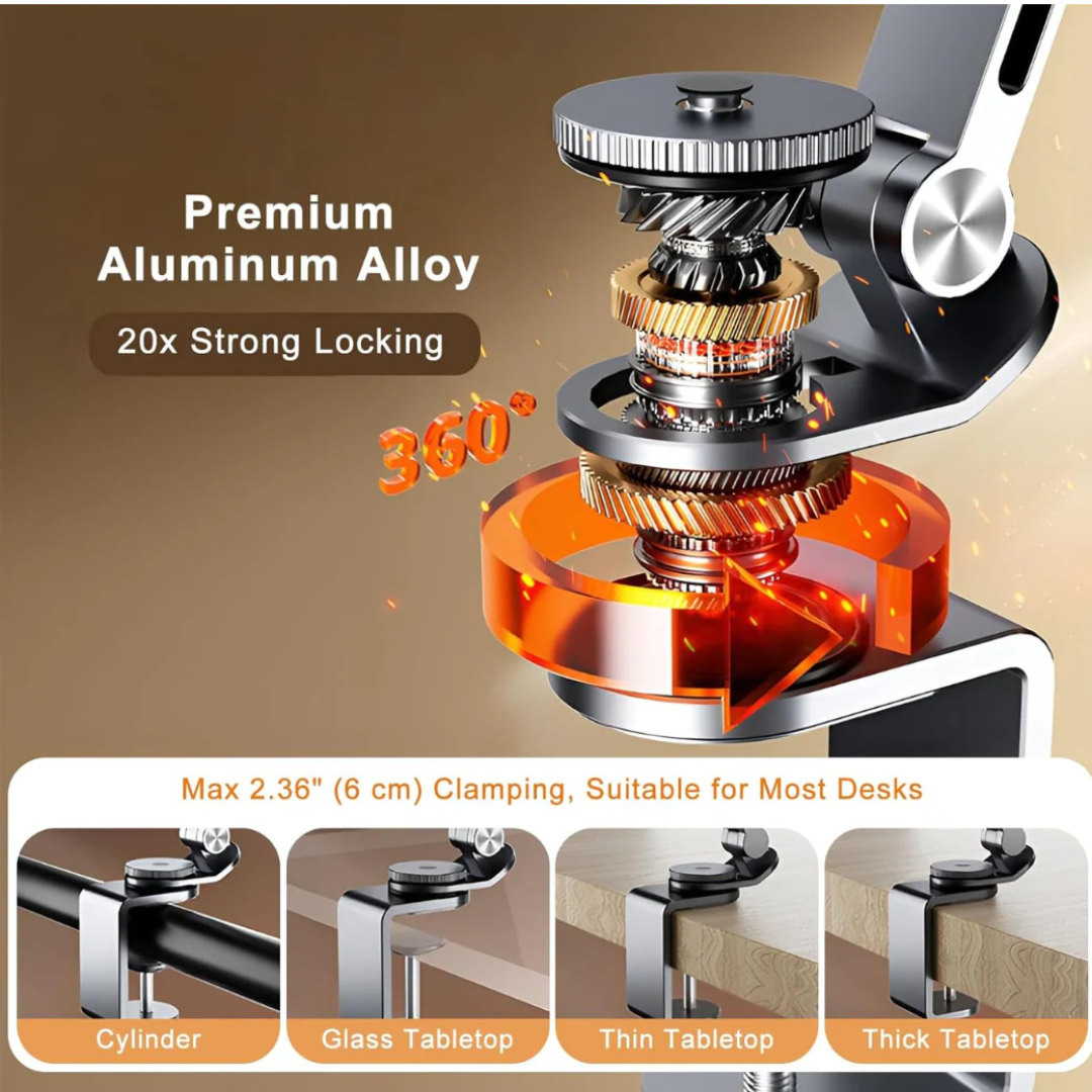 iPad Mount for Desk, Adjustable Tablet Holder Stand with 360° Rotation for Hands-Free Viewing & Work