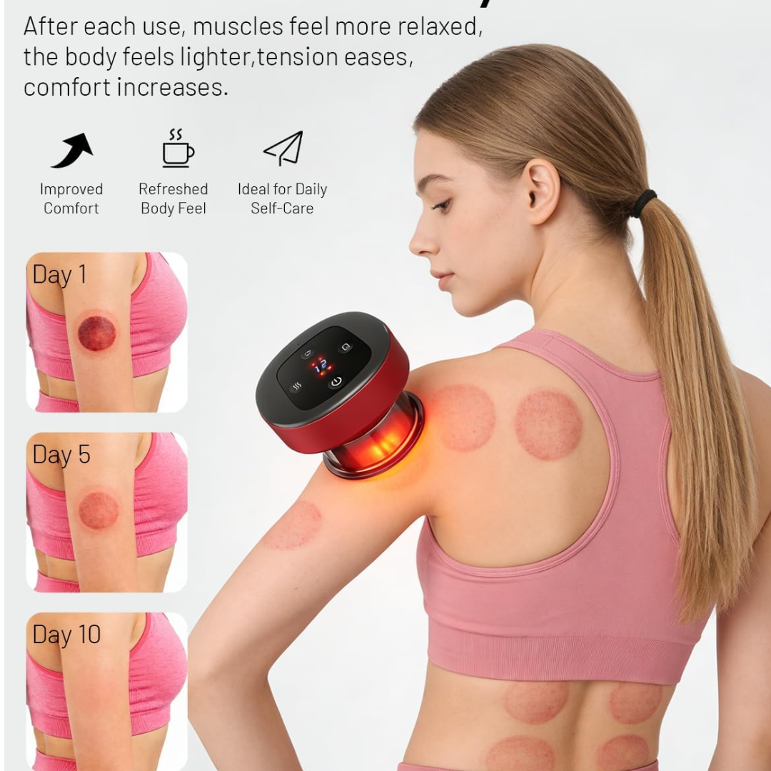 Aokitec 7-in-1 Electric Cupping Machine – Wireless Heated Body Massager with Red Light & Gua Sha for Muscle Relief