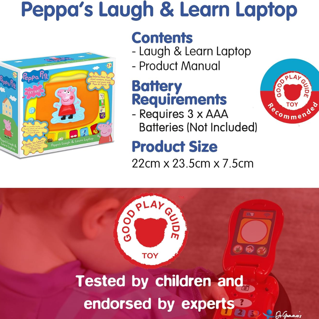 Peppa Pig PP02 Laugh & Learn Toy Laptop – Interactive Learning with Colours, Shapes, Letters & Numbers – Ages 3+