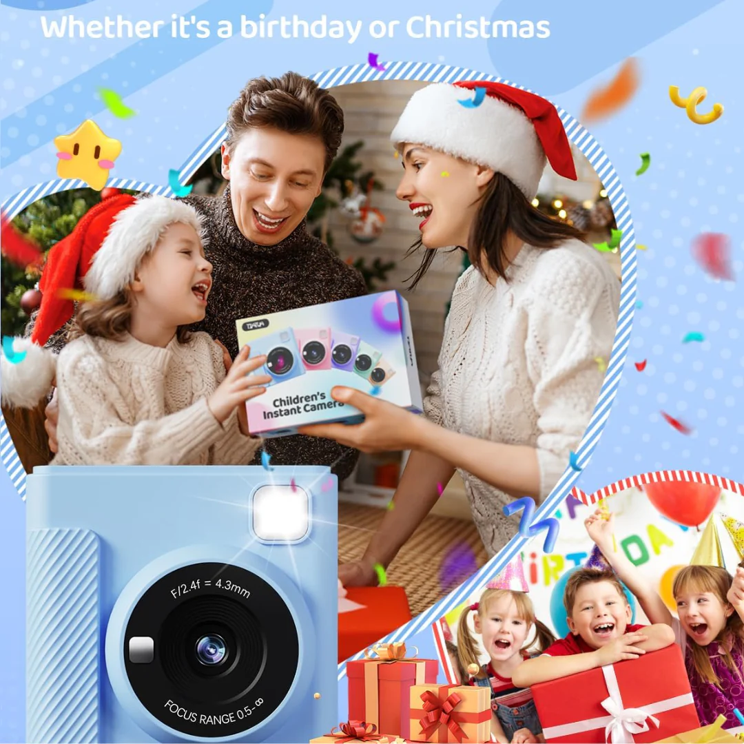 TIATUA Kids Instant Print Camera 1080P with 32GB Card – Blue (Ages 3–12)