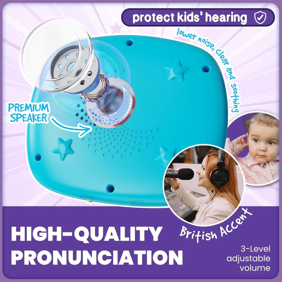 HOMESTEC Talking Flash Cards – 144 English Learning Words for Toddlers & Preschool Kids (Blue)