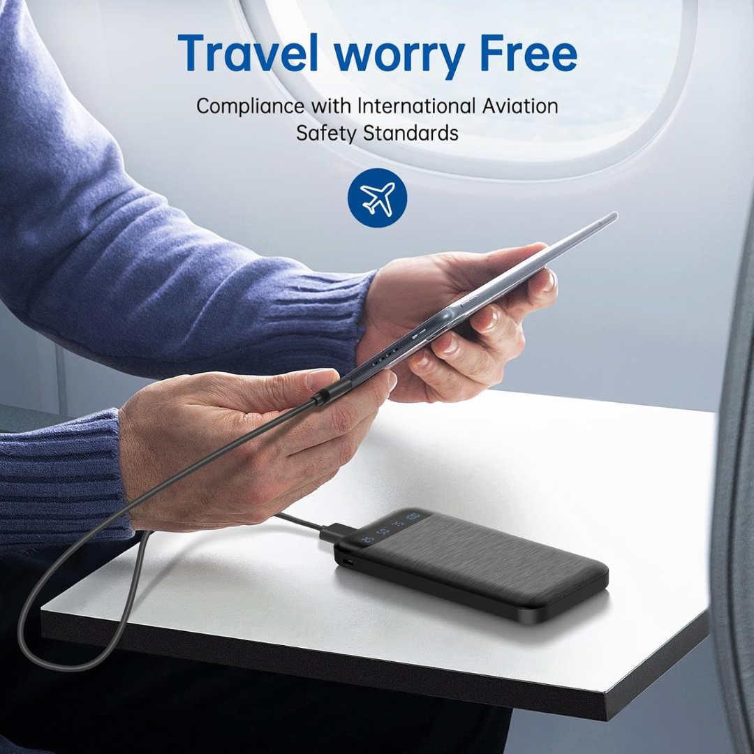 10000mAh Slim Power Bank with USB-C Input & Output | Fast Charging Portable Charger with LED Display for iPhone, Samsung & Tablets
