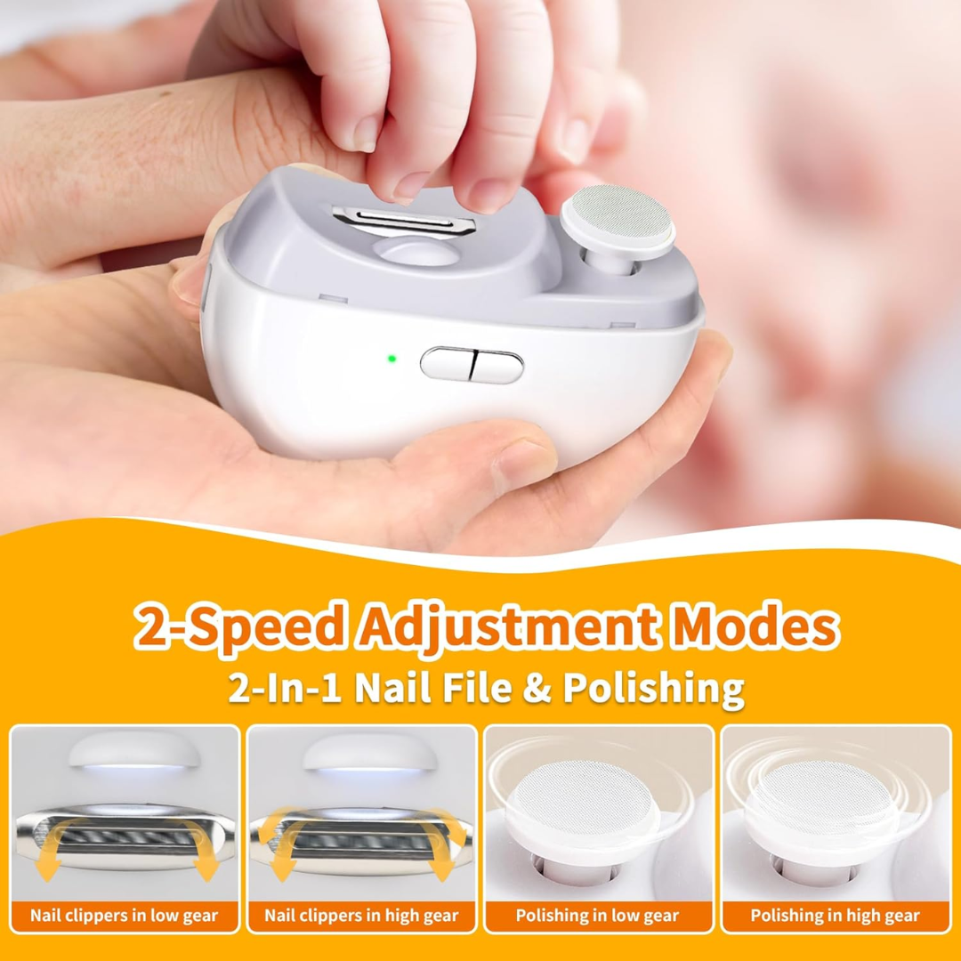 3-in-1 Electric Nail Clipper – Rechargeable Nail Trimmer with LED Light & Nail Storage (White)