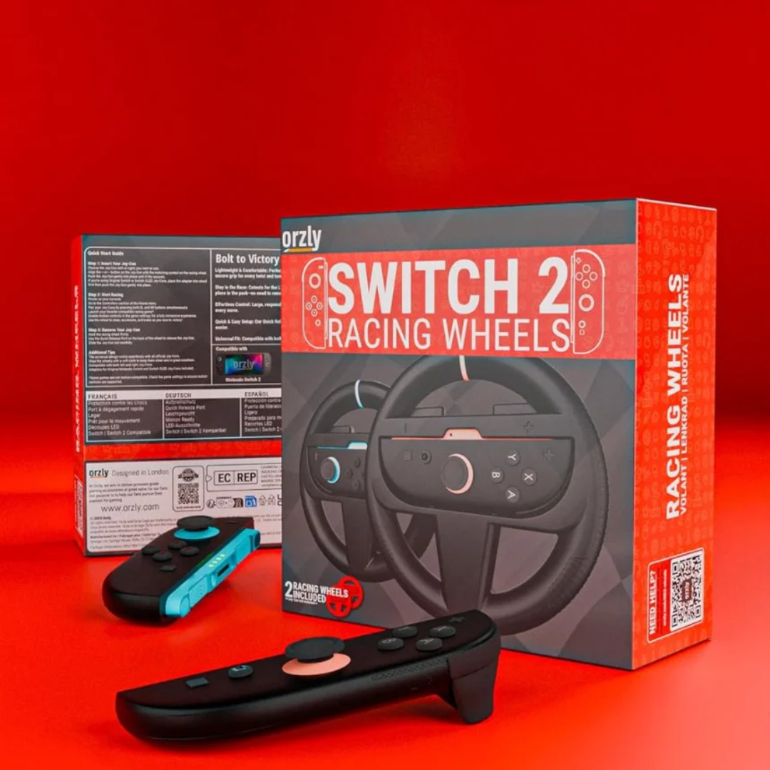 Orzly Steering Wheels – Compatible with Nintendo Switch 2 (2025 Console) – Twin Pack Racing Wheel Accessories for Joy-Con Controllers and Kart Racing Titles (2 Black Wheels)