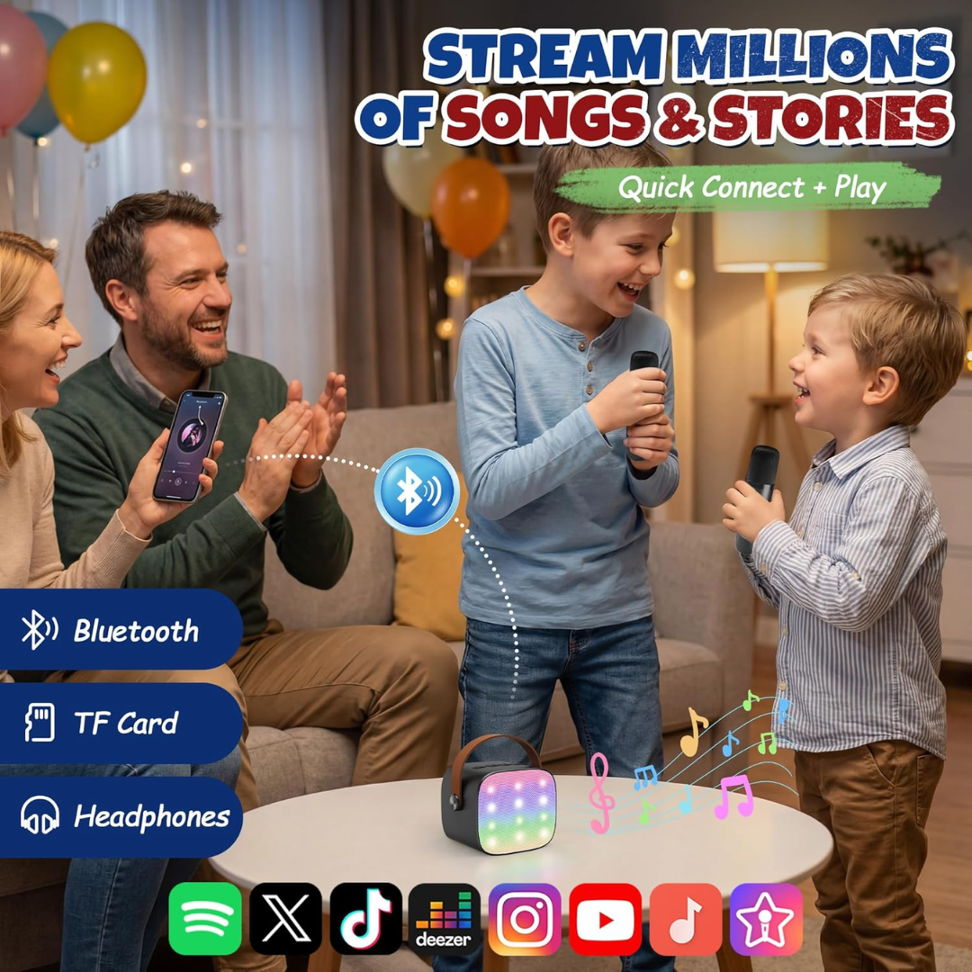 YLL Mini Karaoke Machine with 2 Wireless Mics – Kids Party Toy (Ages 3–12) – Black