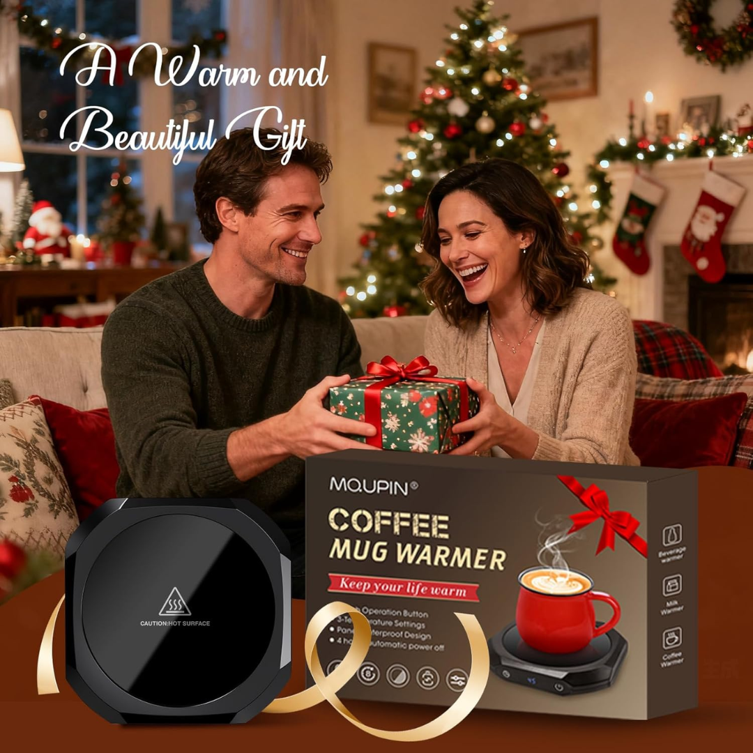 MQUPIN Mug Warmer for Desk – 3 Temp Settings (55°C/65°C/75°C), Auto Shut-Off 1–12H, Coffee Tea & Milk Warmer for Office & Home Use