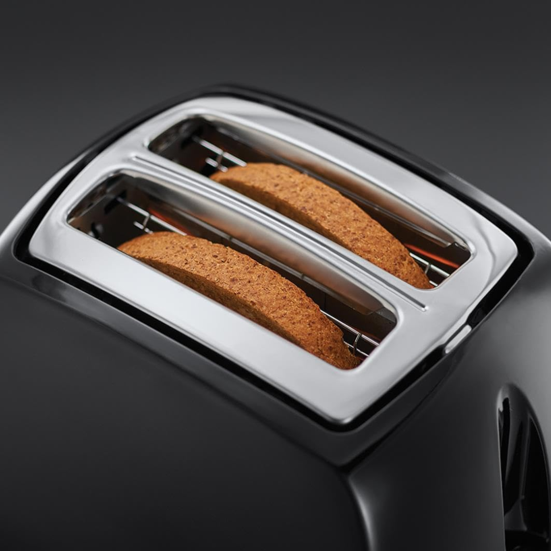 Russell Hobbs Textures 2-Slice Toaster – 6 Browning Levels, Extra Wide Slots, 850W, Black Finish