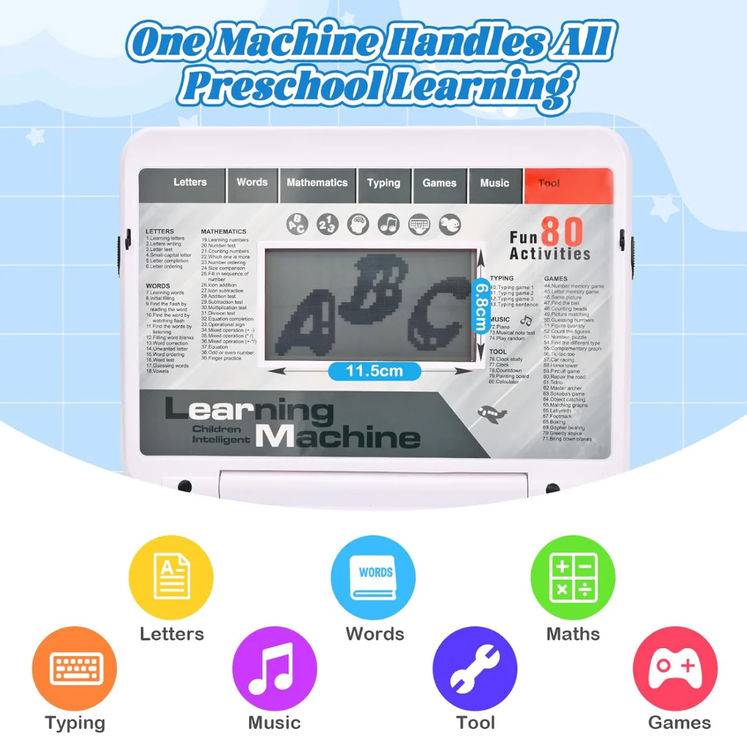 Kids Educational Laptop Toy – 80+ Activities for Learning English, Math, Games & Music – White