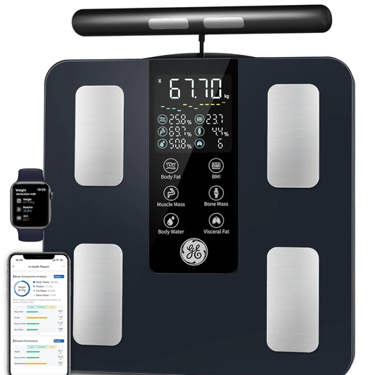 GE Smart Body Fat Scale – 8-Electrode Bluetooth Body Composition Analyzer, BMI & Muscle Mass, 180kg Capacity (Black)