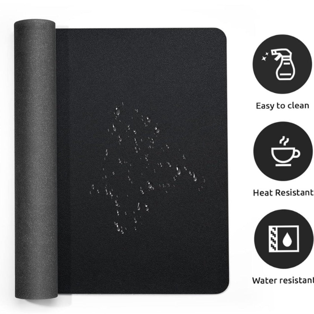 Leather Desk Mat, Large Mouse Mat, Non-Slip Desk Pad, Waterproof Leather Table Protector Writing Pad for Office and Home (60 x 35 cm, Black)