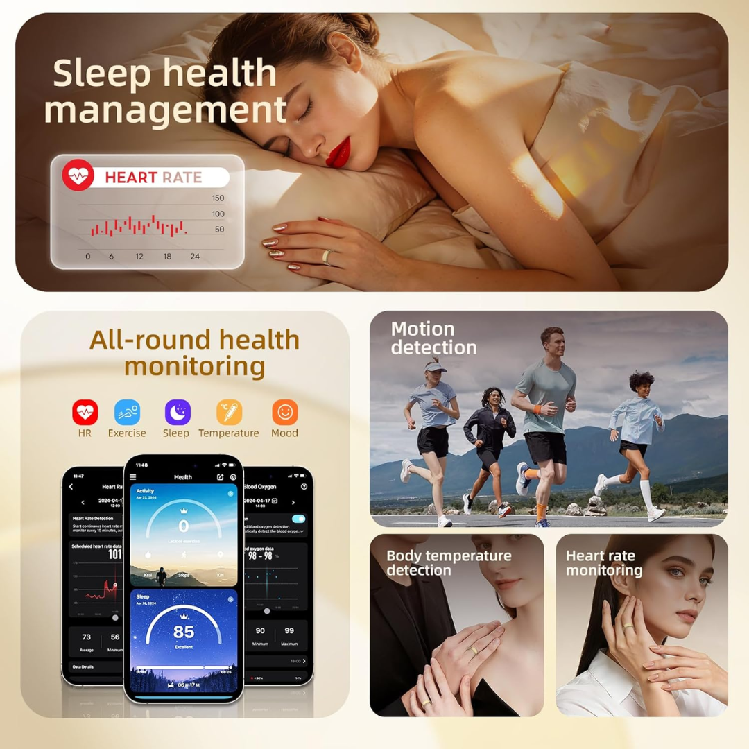 Smart Health Tracking Ring – Sleep, Heart Rate & Blood Oxygen Monitor for iOS & Android