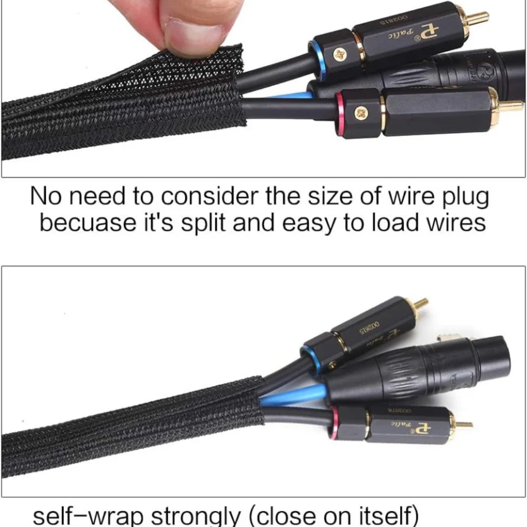 Alex Tech 10ft - 1/2 inch Cord Protector Wire Loom Tubing Cable Sleeve Split Sleeving for USB Power Cord Audio Video Cable – Protect Cat from Chewing Cords - Black