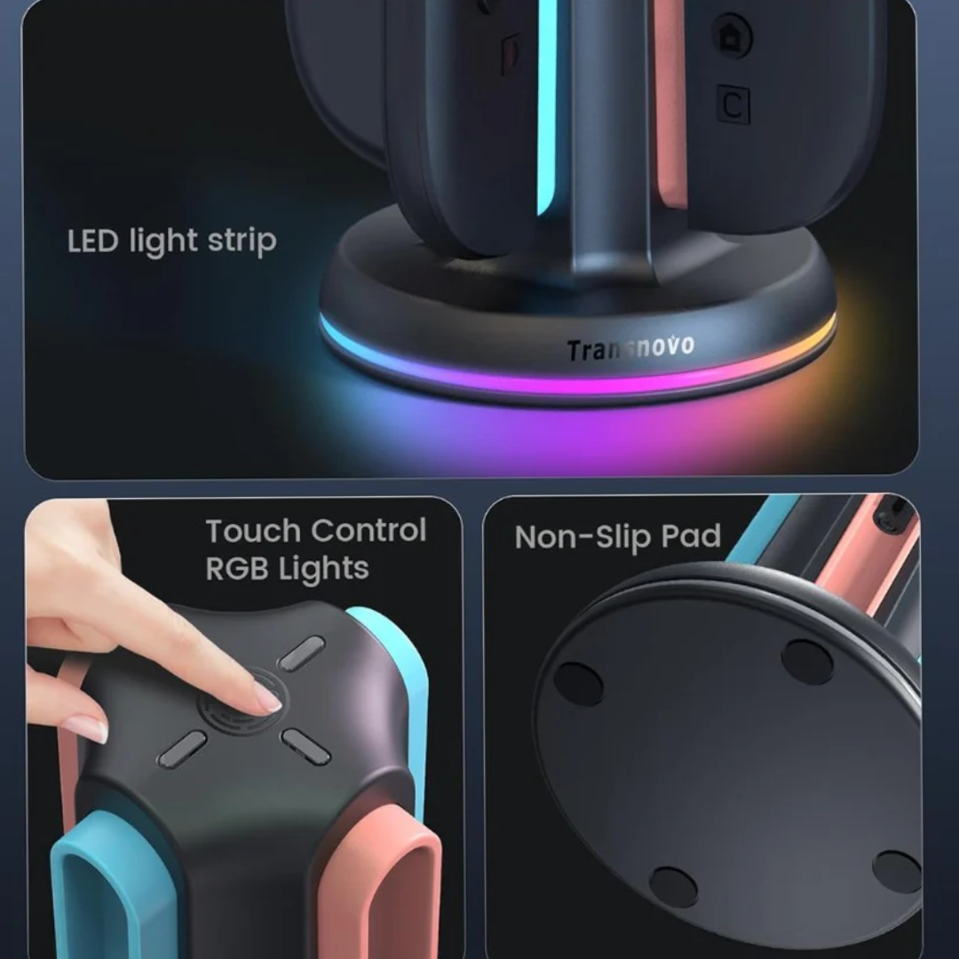 Charging Dock Compatible with Nintendo Switch 2 Joy Con, 4-Slot Magnetic Controller Charger Station with LED Indicators, 9 RGB Modes Gaming Lights, Simultaneous Charging for 1-4 Joy-Cons
