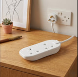 Two Socket Double Extension Lead, 5 Metre Cable, Unswitched, 2-Way Plug Extension Cable, Power Strip, Basic Power, White, 13A, 2G, 5m, BTG5N