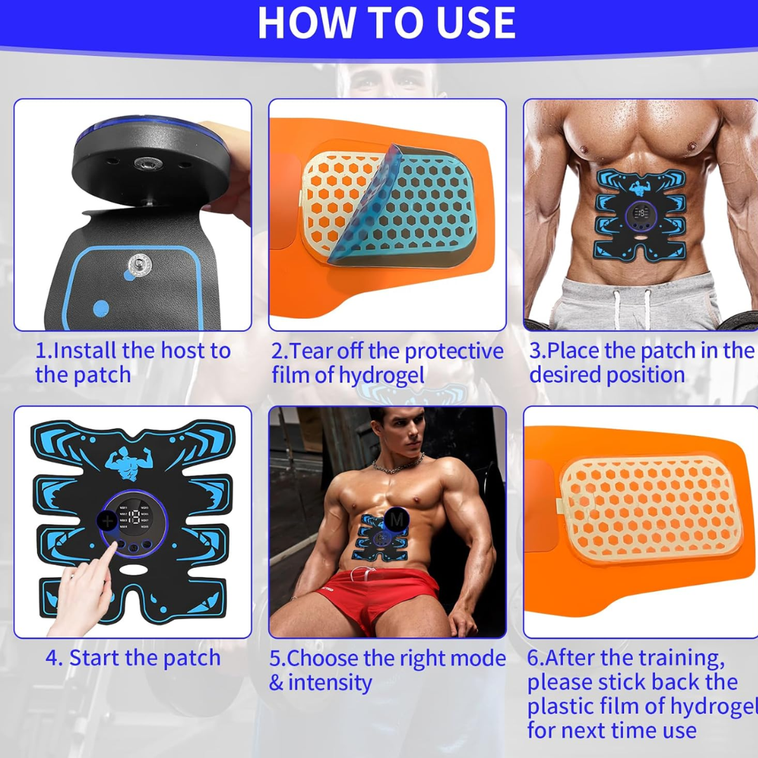 EMS ABS Muscle Stimulator – Abdominal Trainer for Waist, Arms & Legs with 8 Modes & 19 Intensities