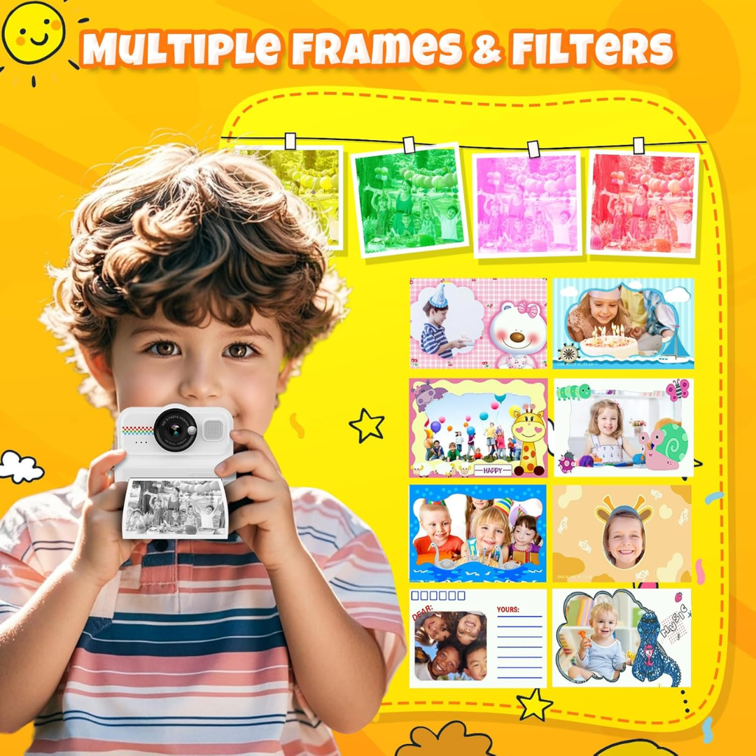 HiMont Kids Instant Print Camera 1080P with 32GB Card & Paper Rolls (Black)