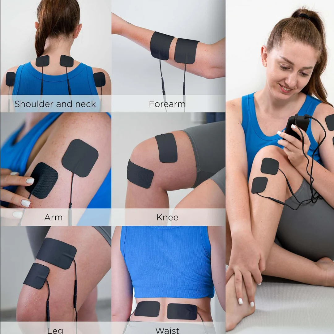 4-in-1 TENS & EMS Muscle Stimulator – Dual Channel Pain Relief Massager with 12 Electrode Pads (Rechargeable)
